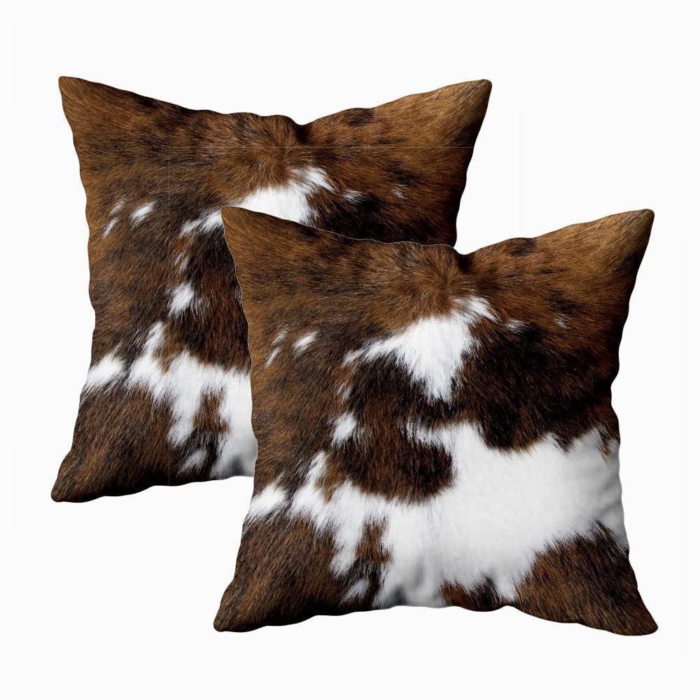 Tomwish Throw Pillow Covers 2 Packs Hidden Zippered Pillowcase Black White And Brown Cowhide Accent Double Sided Printing 22X22I