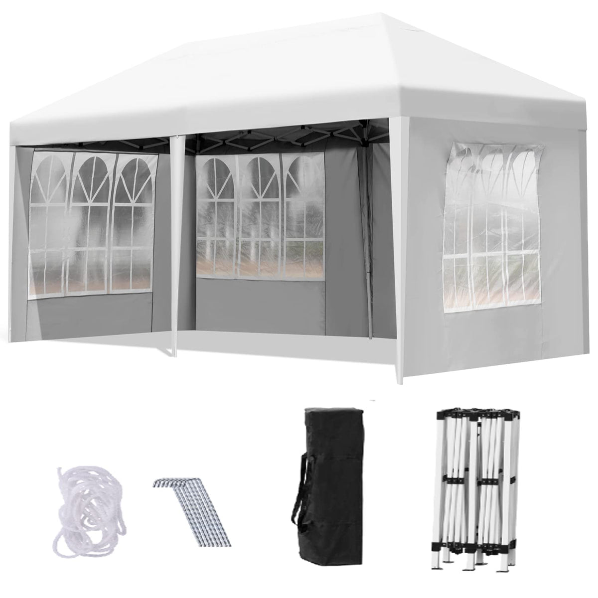 Foowin Canopy 10'X20' Tent Pop-Up Canopy Commercial Tent With 6 Removable Sidewalls Tents For Parties With 12Pcs Stakes