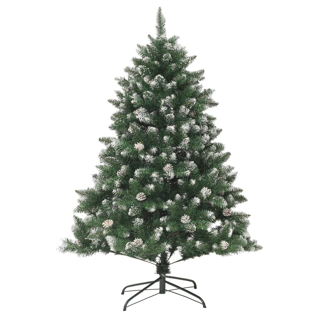 vidaXL 47.2&quot; Artificial Christmas Tree with White Snow Decoration and Stand, Easy Assembly, Green and White, Perfect for Indoor Holiday Season Decor