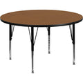 Flash Furniture Wren 60'' Round Oak Thermal Laminate Activity Table - Height Adjustable Short Legs