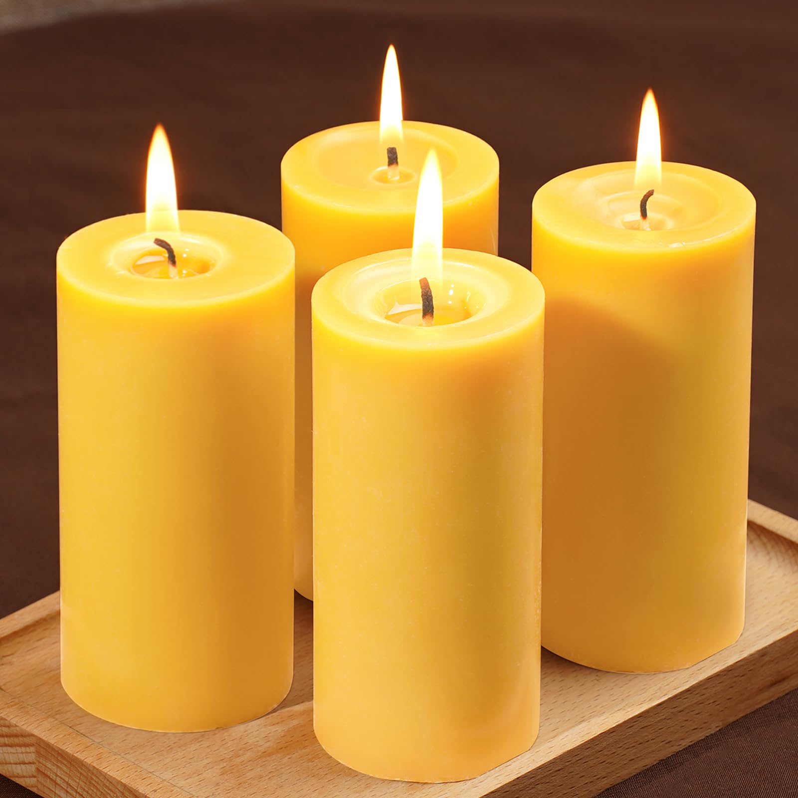 Pure Beeswax Pillar Candles 4 Packs,140 Hours Long Burning, 100% Natural Beeswax Candles for Emergency, Bees Wax for Home Deco, 