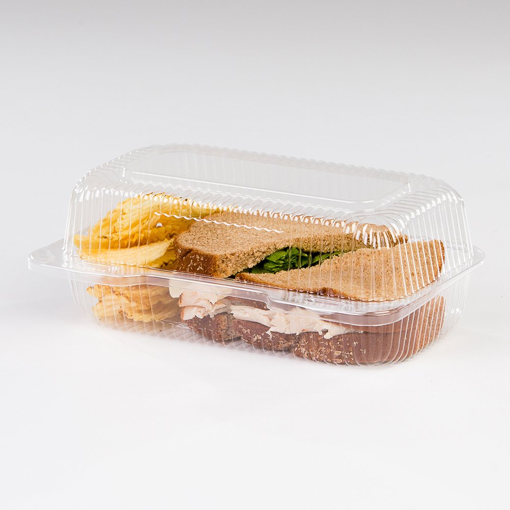 9 x 5 1/2 x 3 1/2 Clear Plastic Deli Sandwich Hinged Container  500 per case