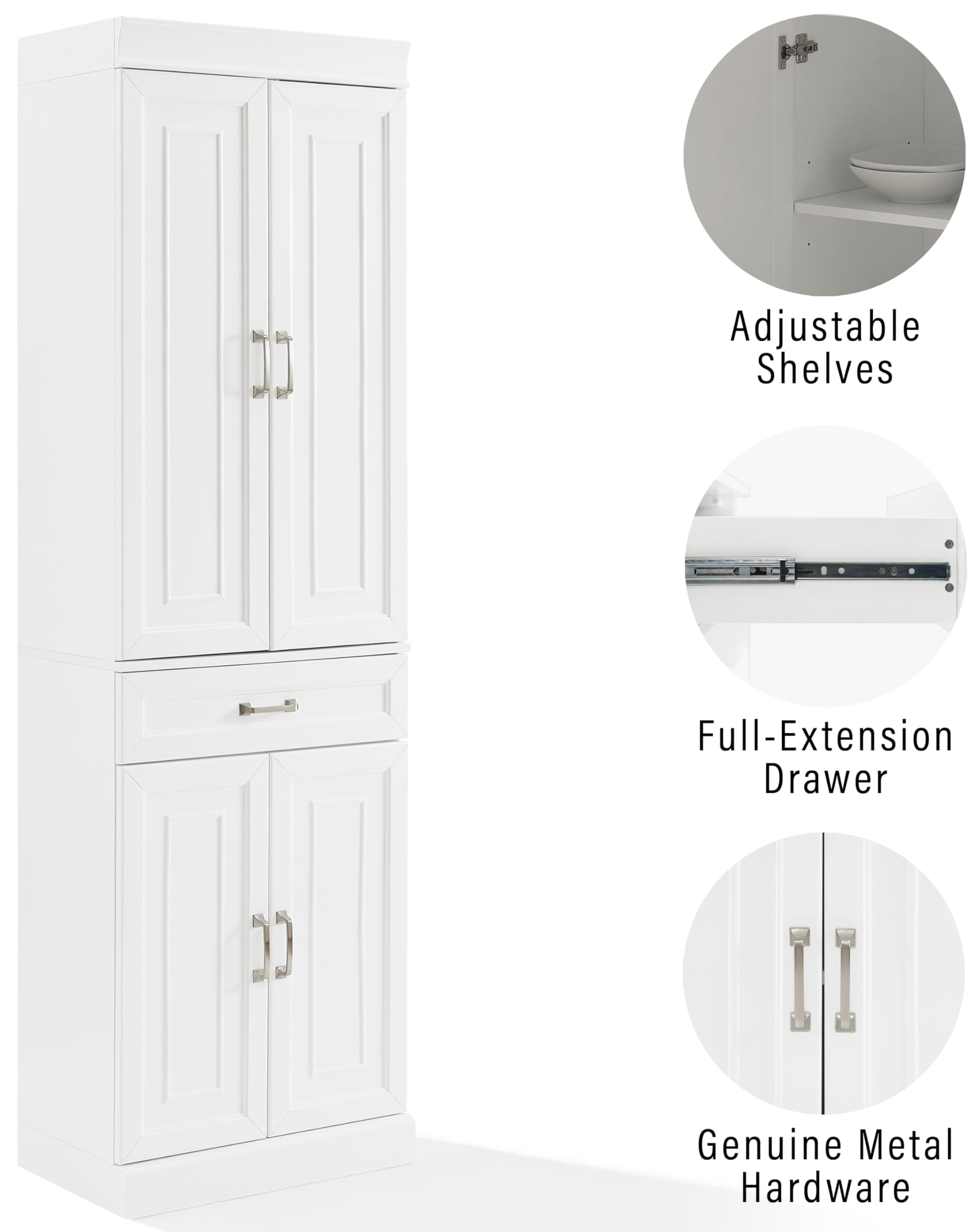 Crosley Furniture Stanton Pantry Storage Cabinet with Shelves, Kitchen, Dining, or Laundry Room, White