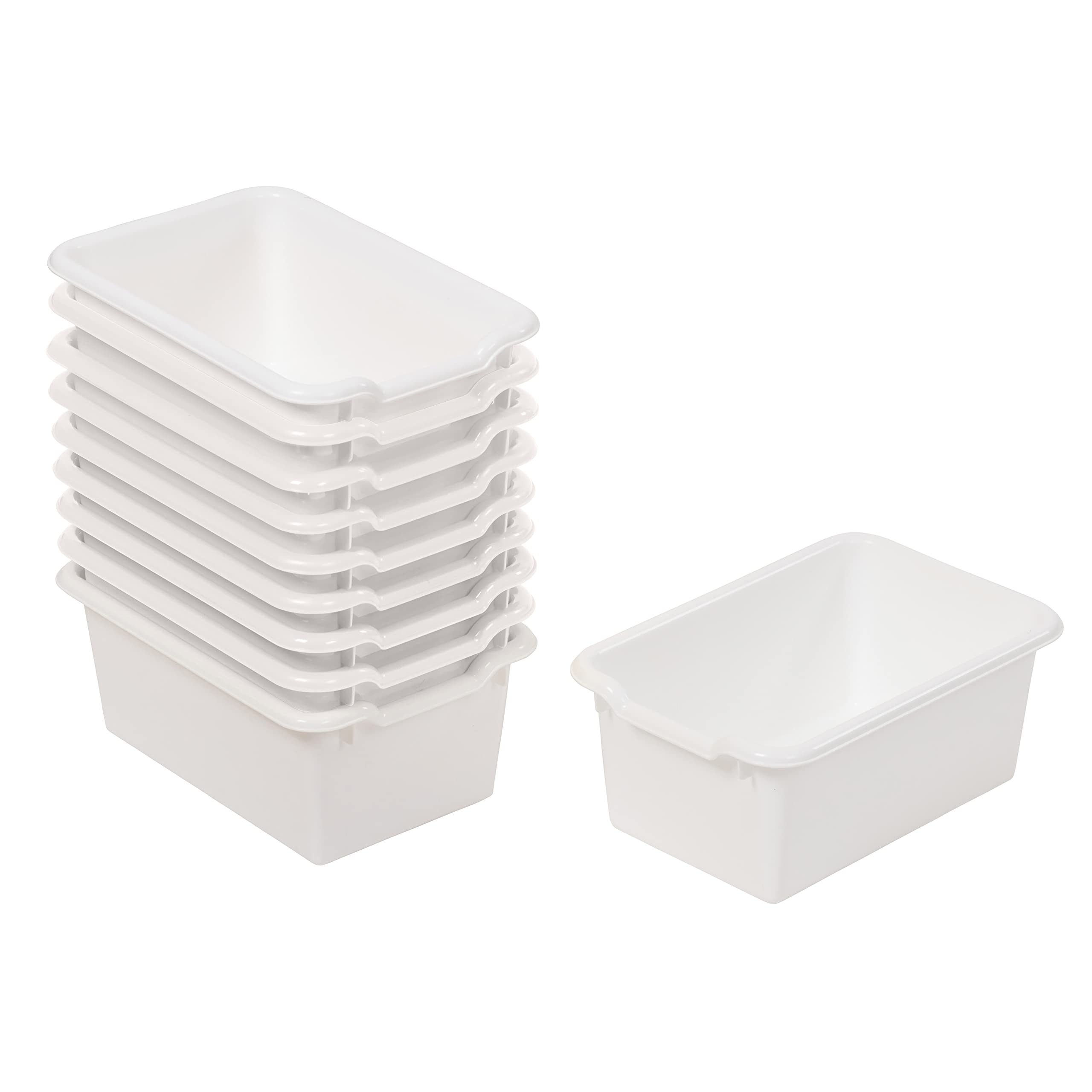 Ecr4Kids Scoop Front Storage Bins, Multipurpose Organization, White, 10-Piece