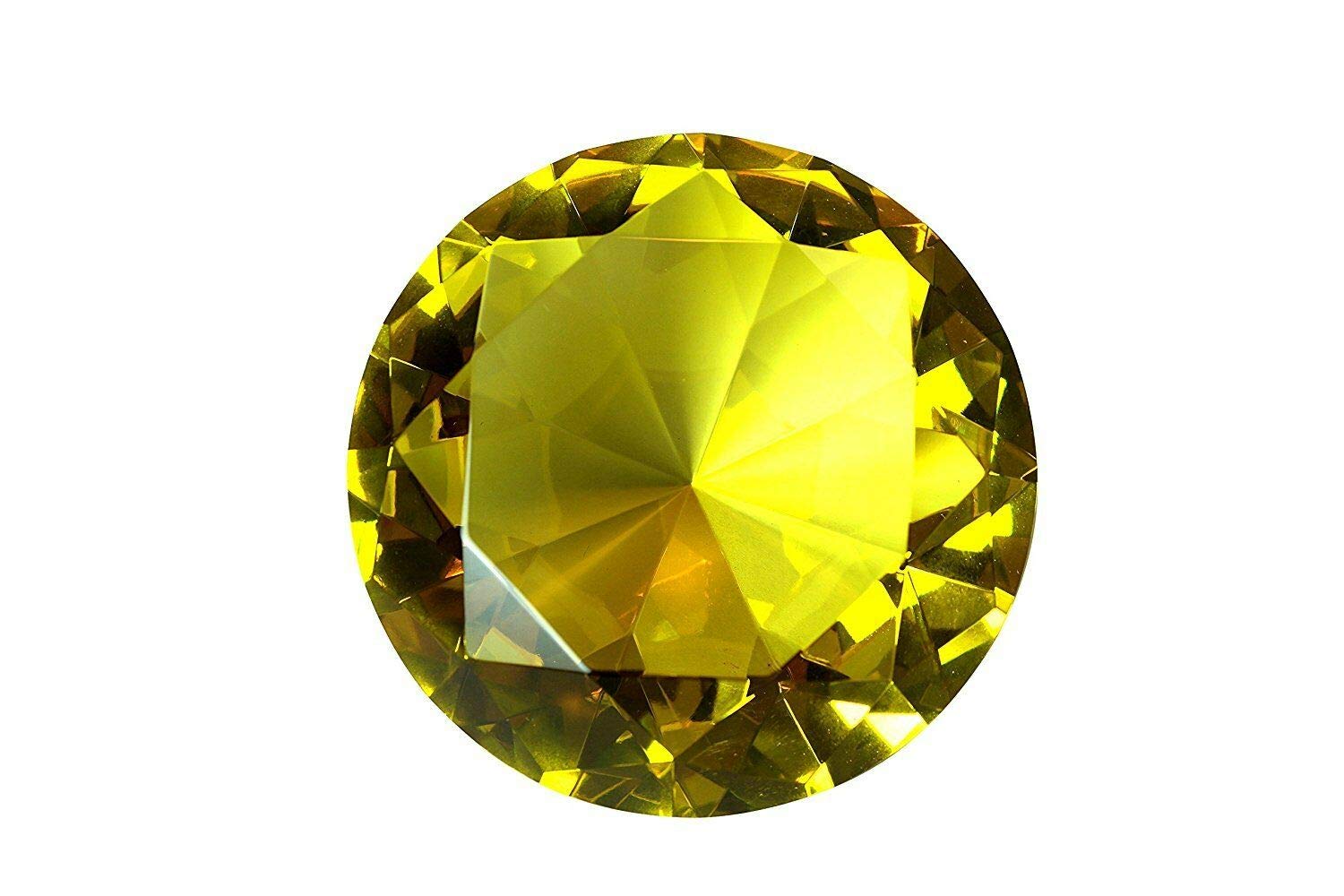 Zoogamo 3    / 80 Mm Yellow Diamond Shaped Glass Crystal Paperweight - Home Office Decor & Wedding Favors Decoration With Gift B