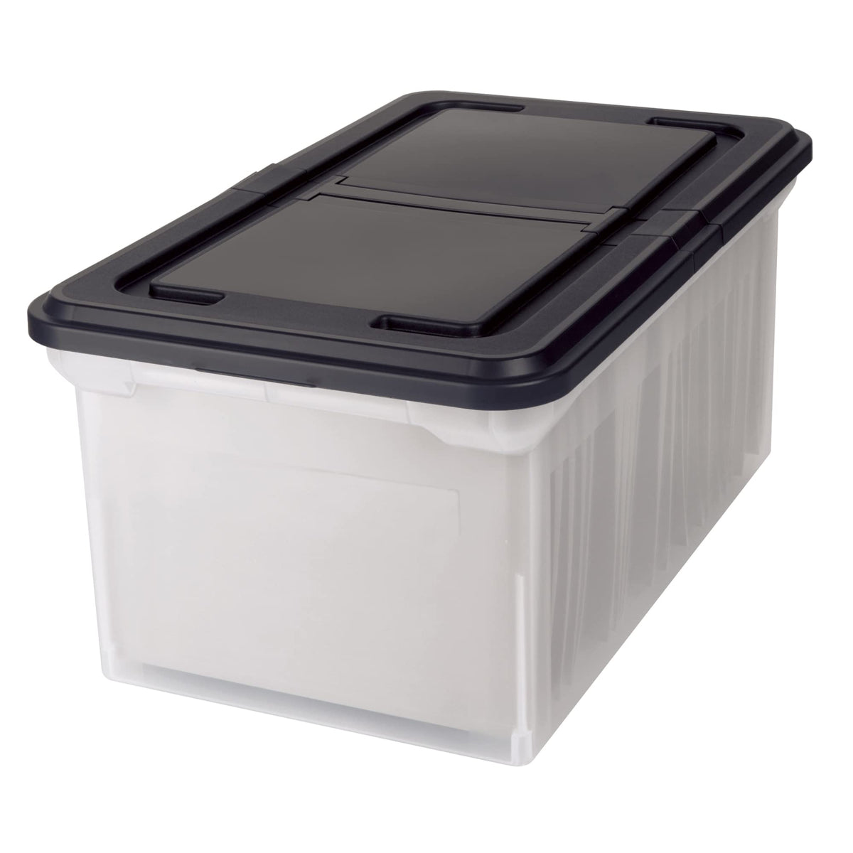 Office Depot Stackable File Tote Box, Letter Size, 14 1/4In. X 23 3/8In. X 10 7/8In., Black/Clear, 139732