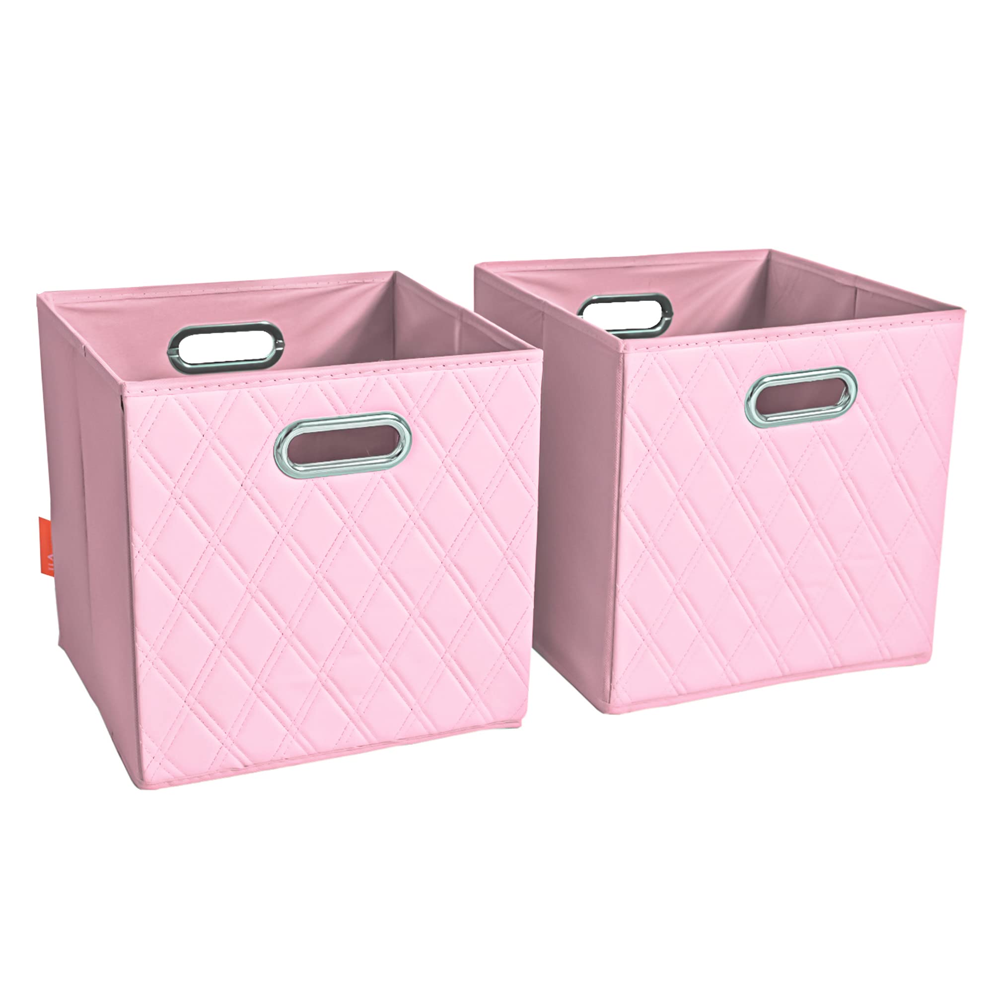 FH Group JIAessentials 11 Faux Leather Foldable Storage Cube Bins Set of 2 - Pink Diamond Patterned Organizers with Handles for 