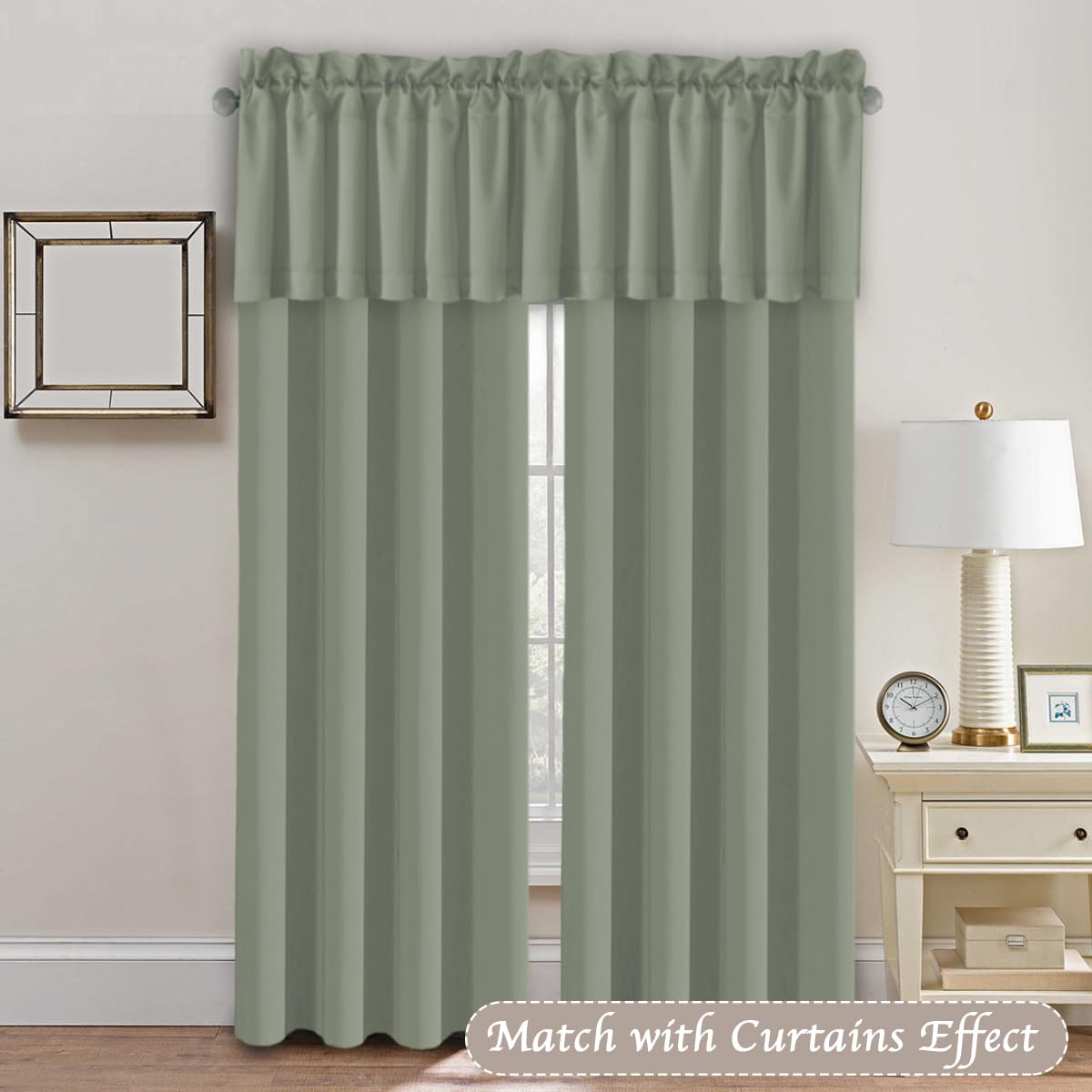 H.Versailtex 2 Panels Blackout Curtain Valances For Kitchen Windows/Bathroom/Living Room/Bedroom Privacy Decorative Rod Pocket Short Window Valance Curtains, 52' W X 18' L, Solid In Sea Grass