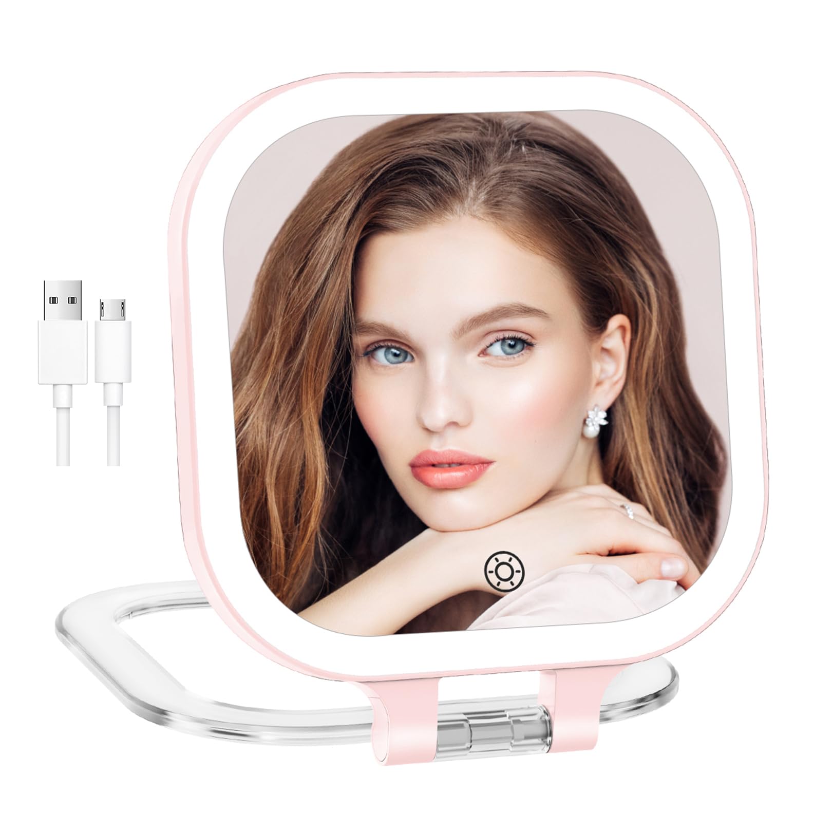 FASCINATE 10X Magnification Compact Travel Makeup Mirror with Lights and Magnification, 3.5 inch Portable 1X/10X Magnifying Mirr
