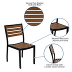 Flash Furniture 5 Piece Patio Table Set - Synthetic Teak Poly Slats - 30" x 48" Steel Framed Table with 4 Faux Teak Chairs