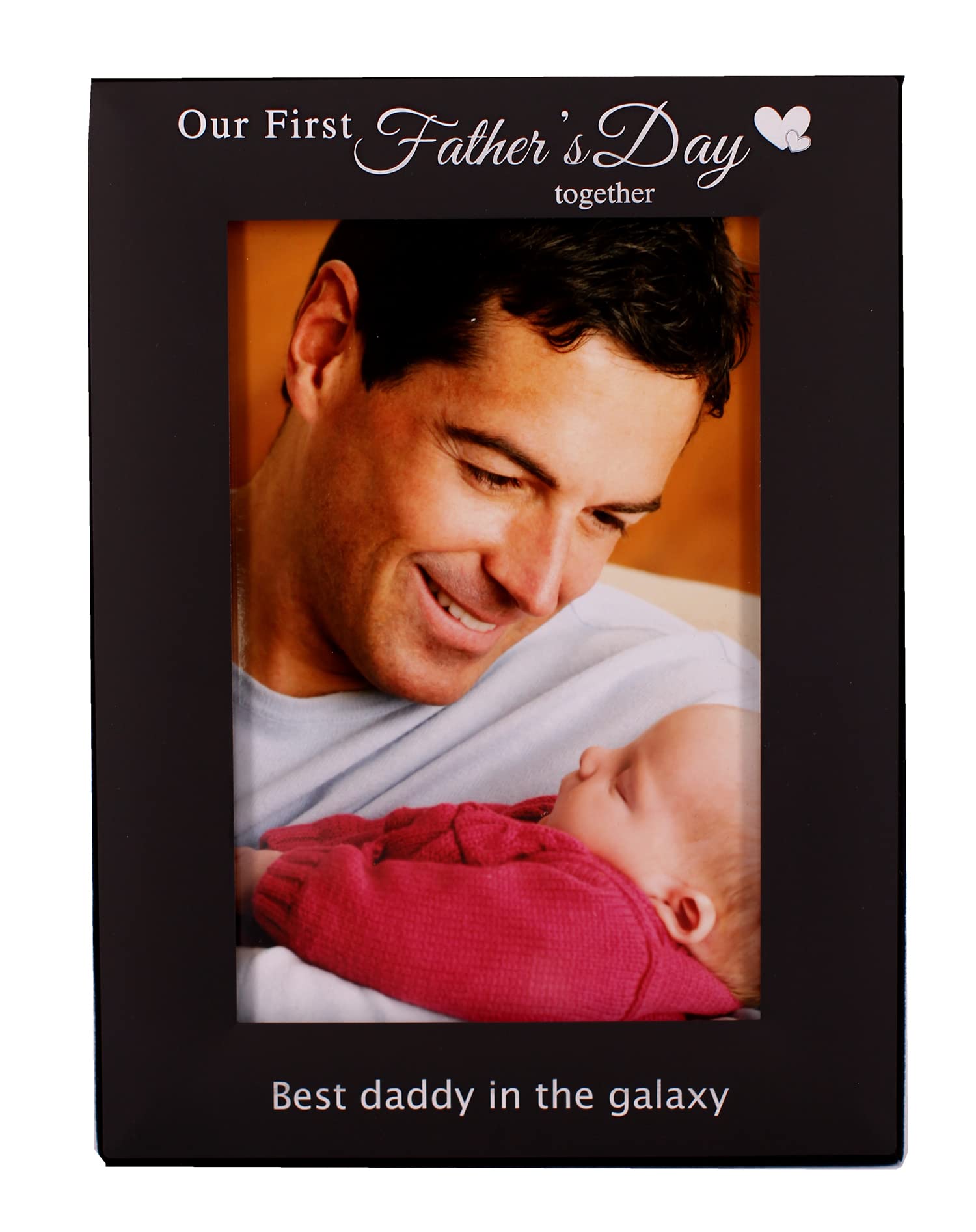 LEADEX Our First Fathers Day Together Fathers Day Gift Photo Frame,Black Metal Engraved 4 by 6 Inch (Vertical 4 by 6 inch)