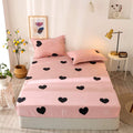 Girls Cute Heart Pattern Fitted Sheet For Kids Twin Size Lovely Pink Black Bedroom Decor Bed Sheet Set Girly Cartoon Love Geomet