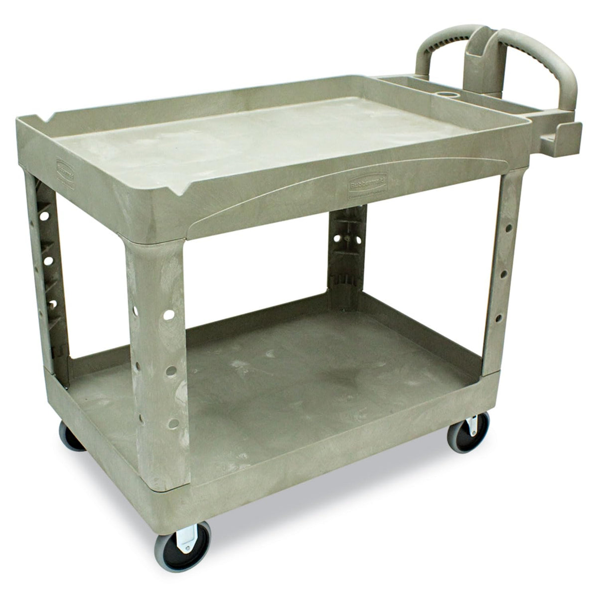 Rubbermaid Commercial Products - FG4520088BEIG 2-Shelf Utility/Service Cart, Medium, Lipped Shelves, Ergonomic Handle, Beige Col