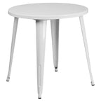 Flash Furniture Commercial Grade 30" Round White Metal Indoor-Outdoor Table Set with 4 Arm Chairs