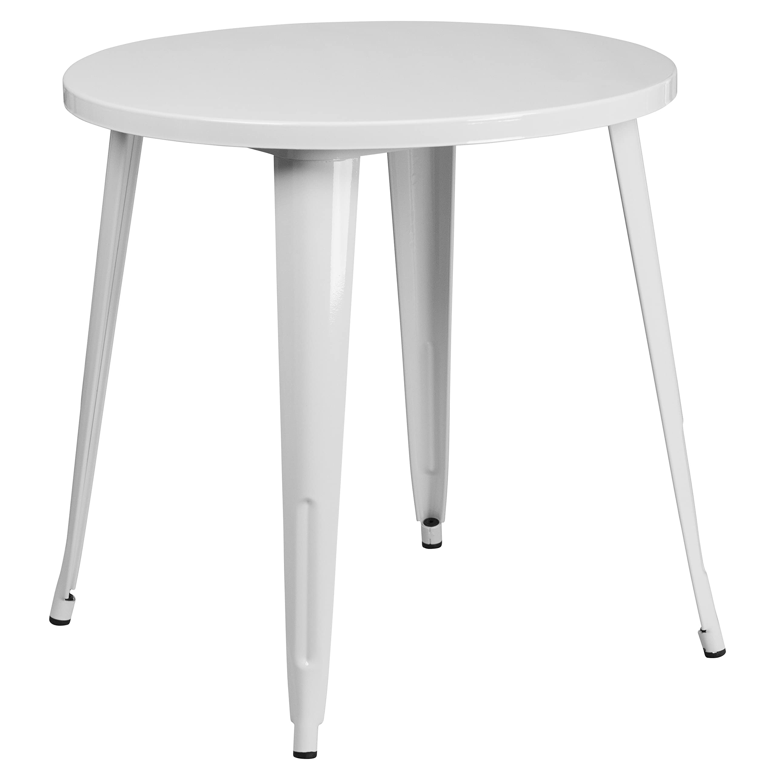 Flash Furniture Commercial Grade 30" Round White Metal Indoor-Outdoor Table Set with 4 Arm Chairs