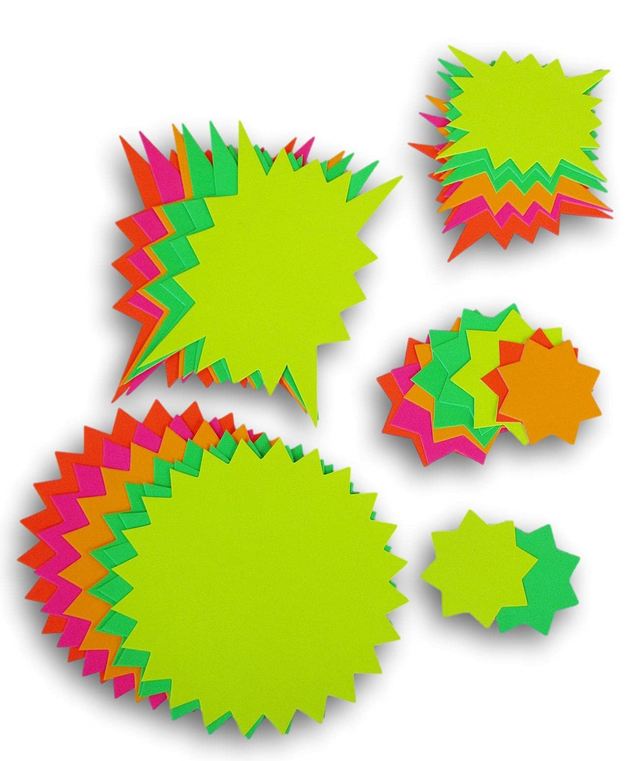 Jot Neon Starbursts Cutouts - Bulletin Board Accent Shapes Classroom Decor (Yellow, Green, Pink)-30 Count (2.5 To 6 Inches Assor