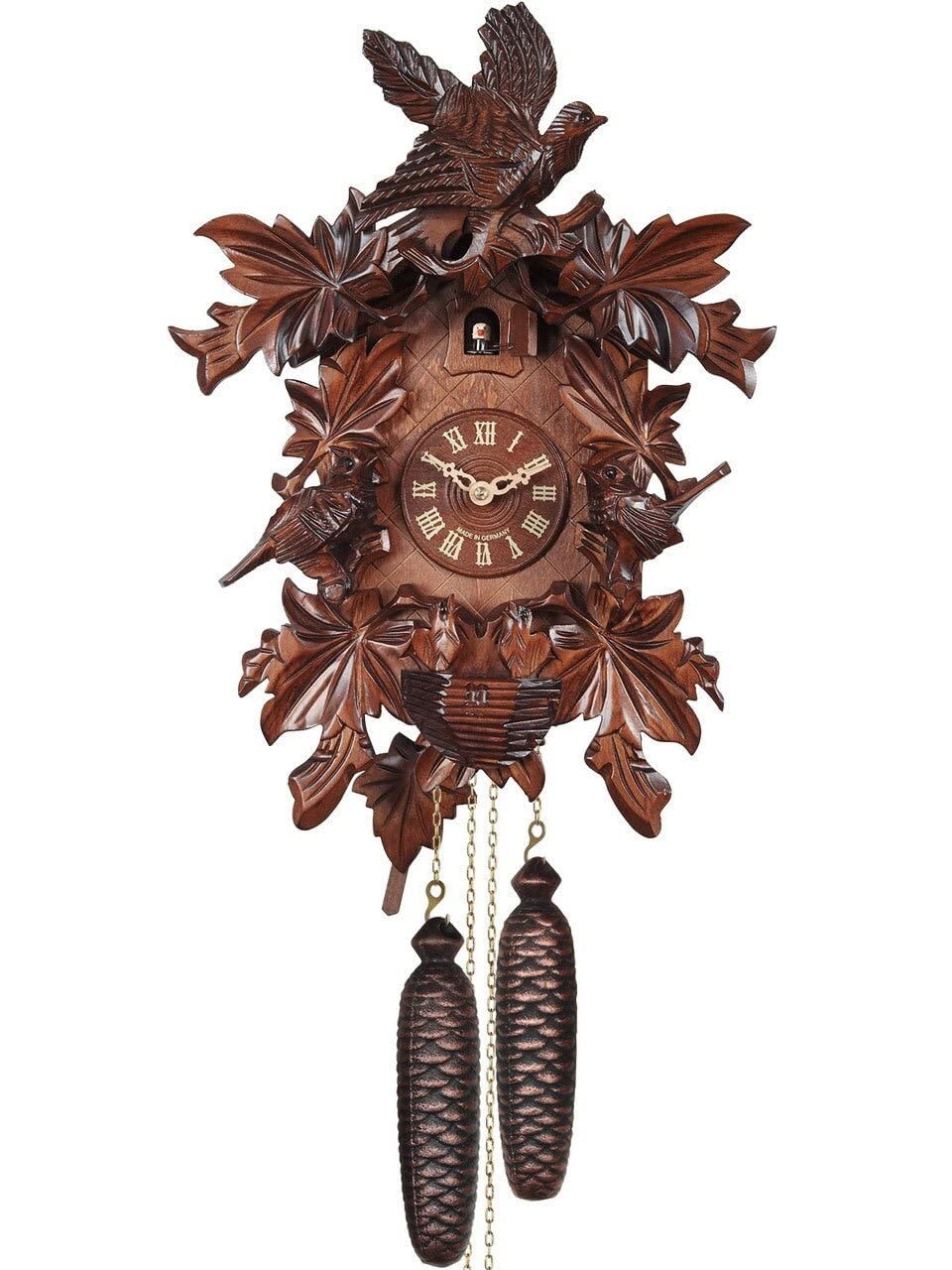 Alexander Taron 640-8 Engstler Cuckoo Clock, Carved With 8-Day Weight Driven Movement-Full Size-17.5" H X 11.75" W X 7" D, Brown