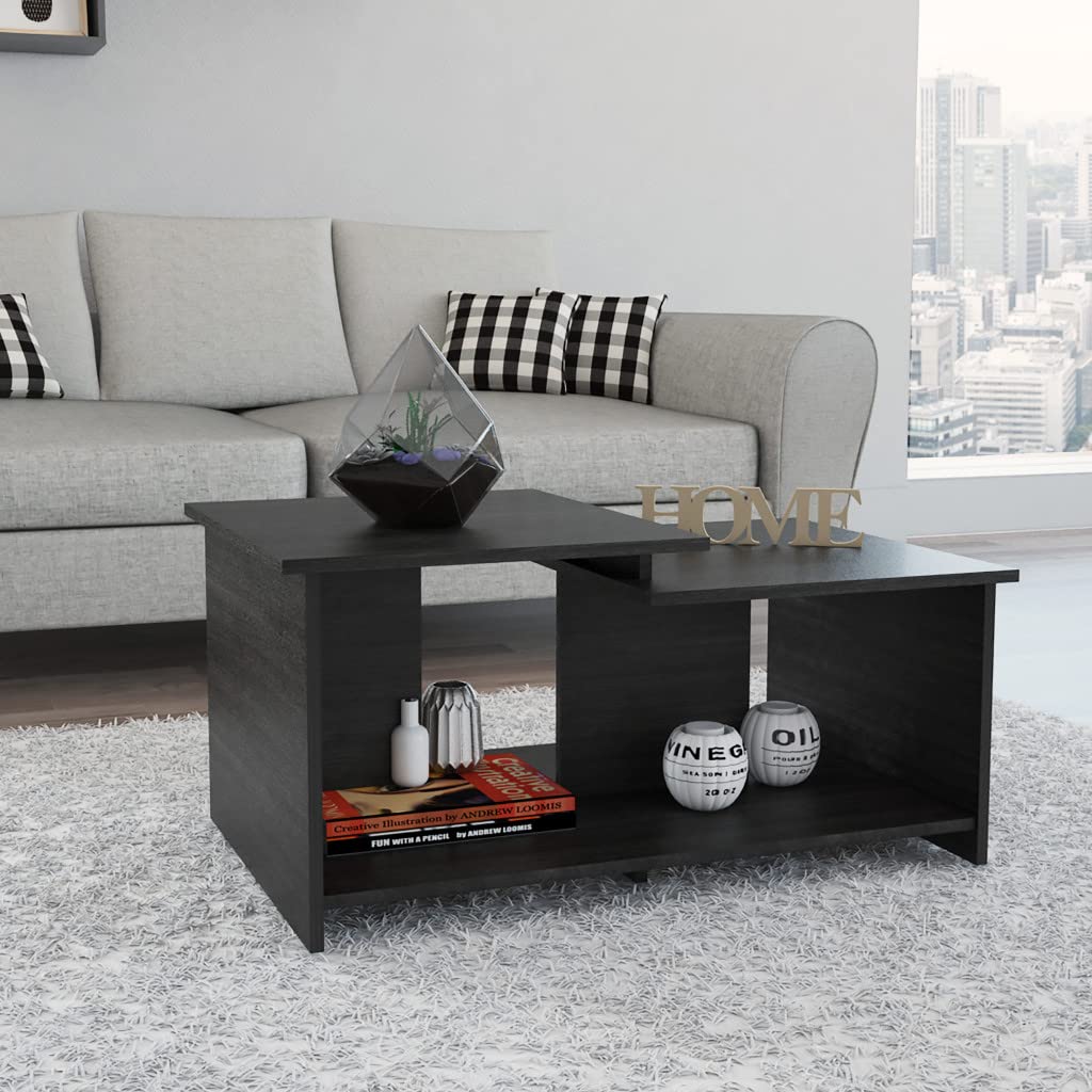 HomeRoots 35&quot; Black Manufactured Wood Rectangular Coffee Table