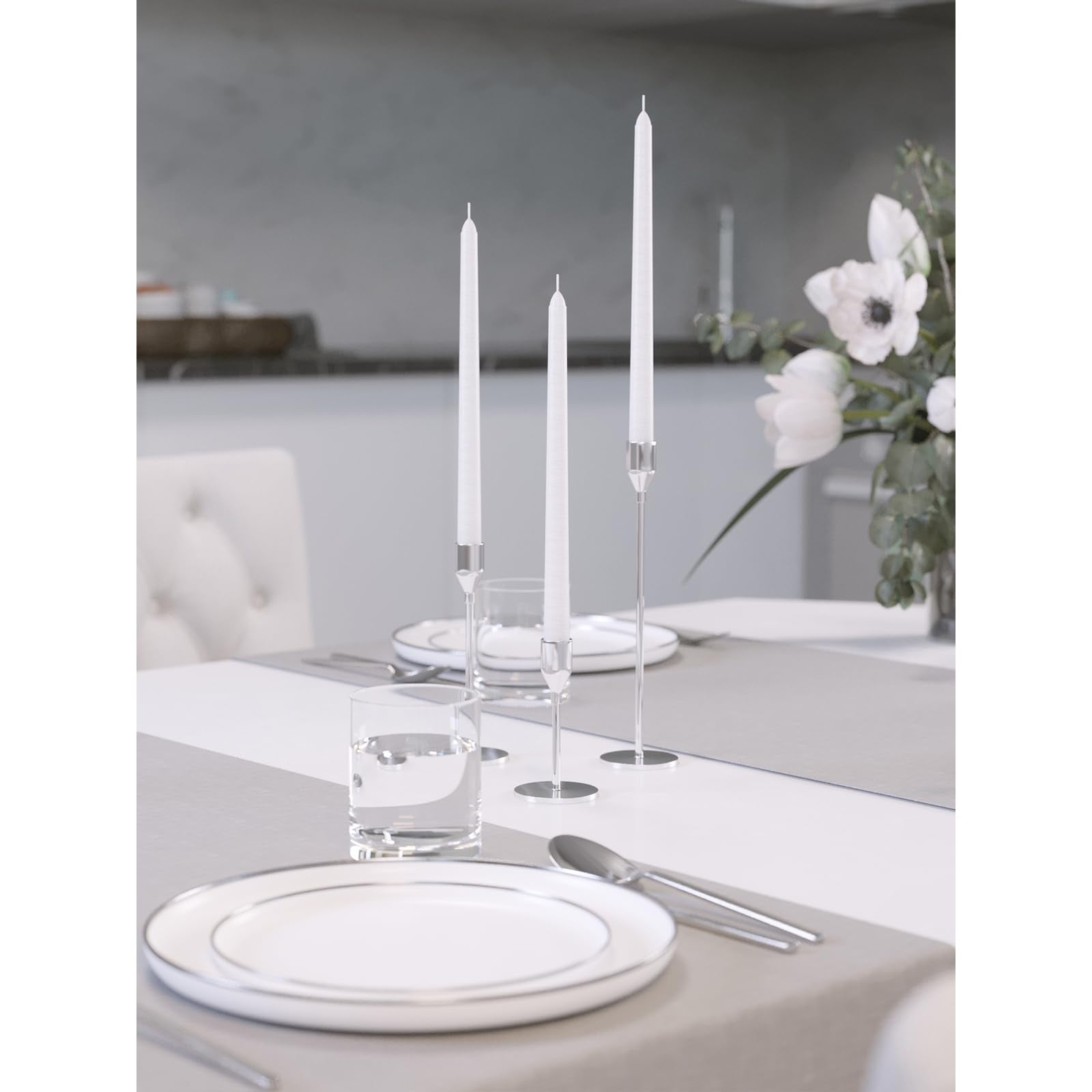Candwax White Taper Candles 12 Inch Dripless - Set Of 12 Tapered Candles Ideal As Shabbat Candles - Smokeless And Unscented Tape