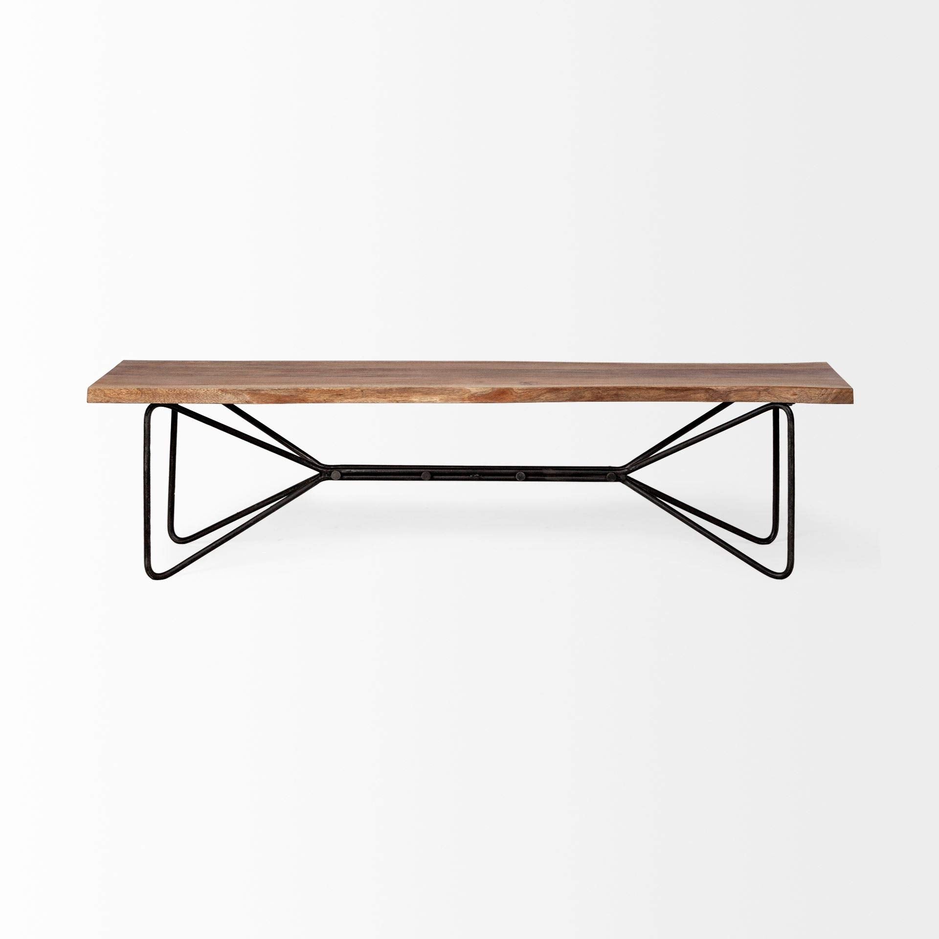 HomeRoots Rectangular Acacia Wood Iron Base Dining Bench - Thumbnail 2