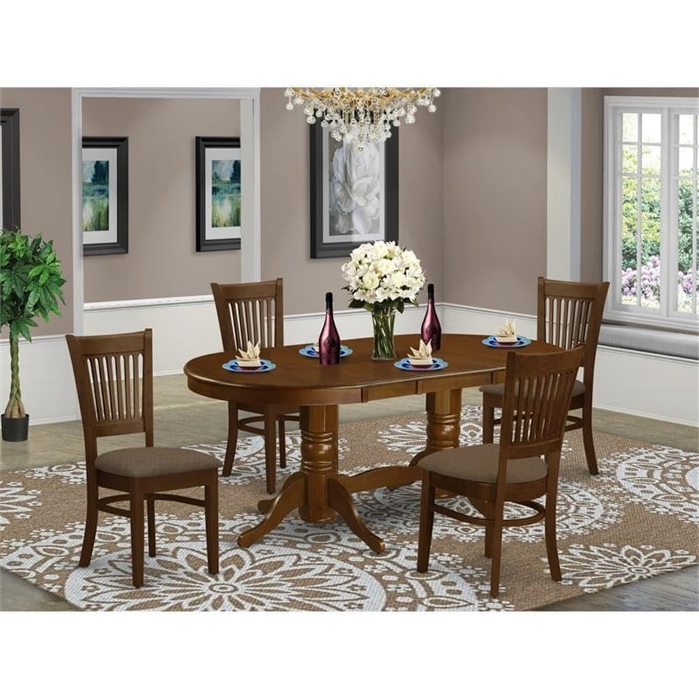 East West Furniture VANC5-ESP-C 5 Piece Dining Table Set for 4 Includes an Oval Kitchen Table with Butterfly Leaf and 4 Linen Fabric Dining Room Chairs, 40x76 Inch, Espresso