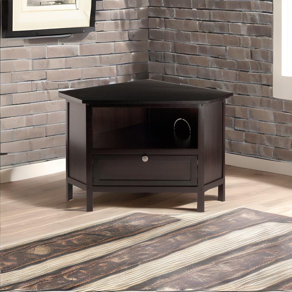 Ergode Wood Zena Corner TV Stand - Space-Saving, Espresso Finish, 27' TV Capacity