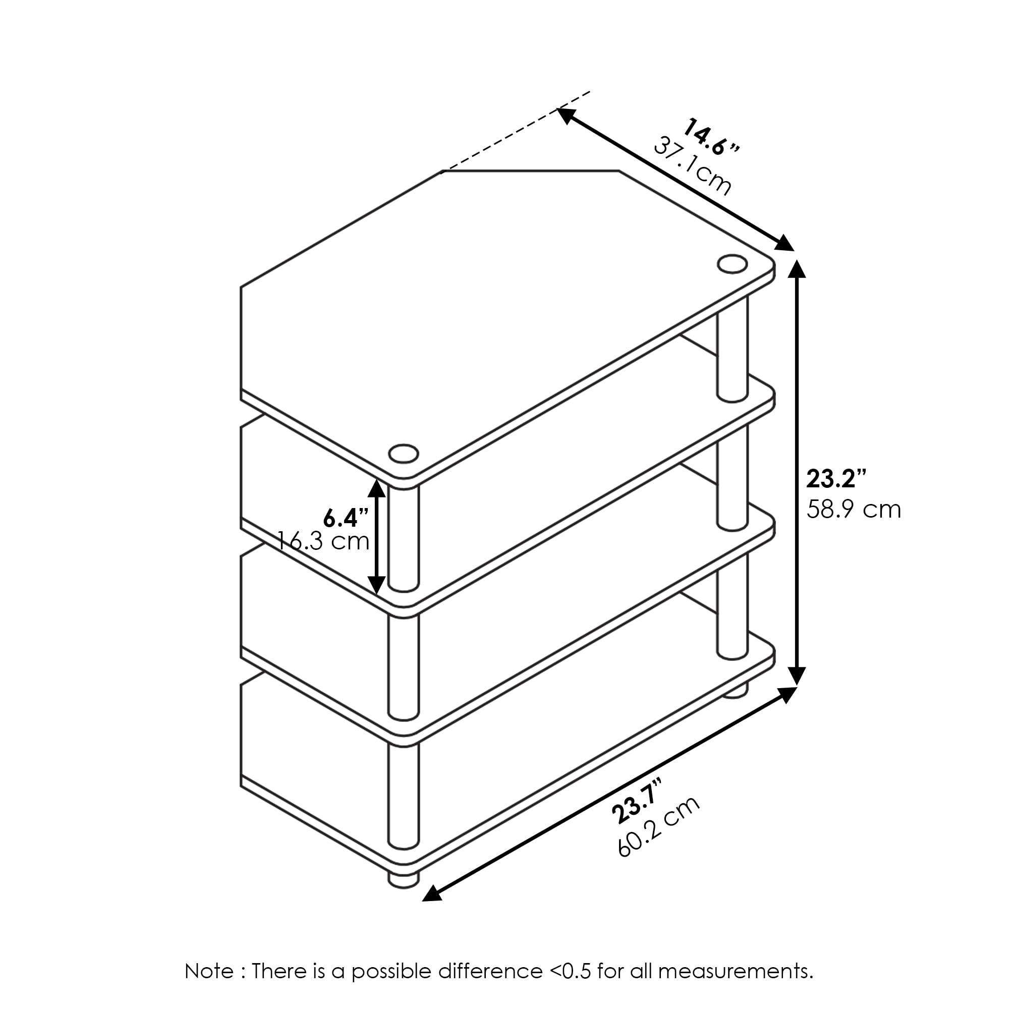 Furinno Turn-N-Tube Easy Assembly 4-Tier Petite Entertainment Center / TV Stand / TV Unit / TV Desk, French Oak Grey/Black