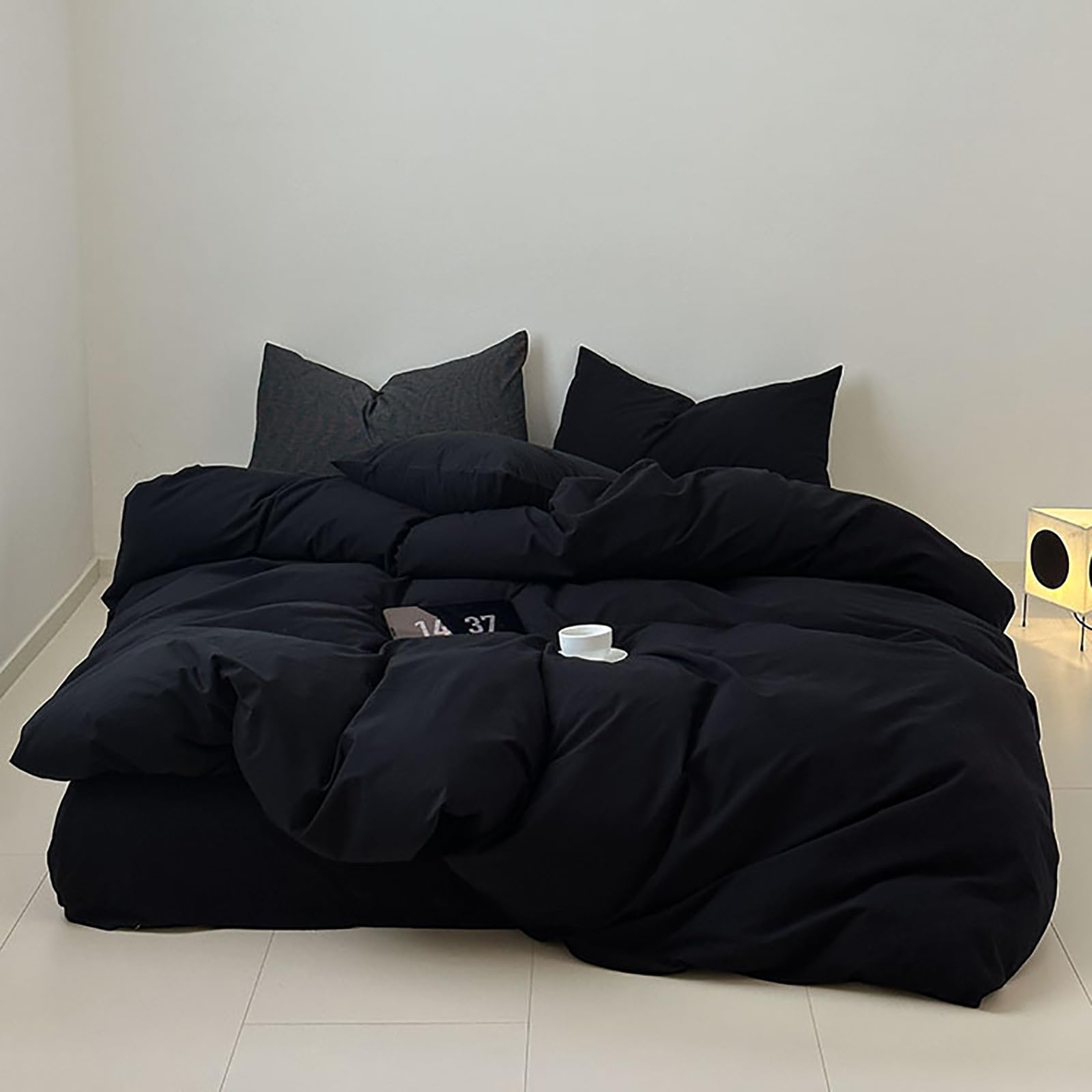 Luxlovery Black Comforter King Size Men All Black Bedding Set King Cotton Durable Quilts Blanket Pure Black Soft Breathable Ligh
