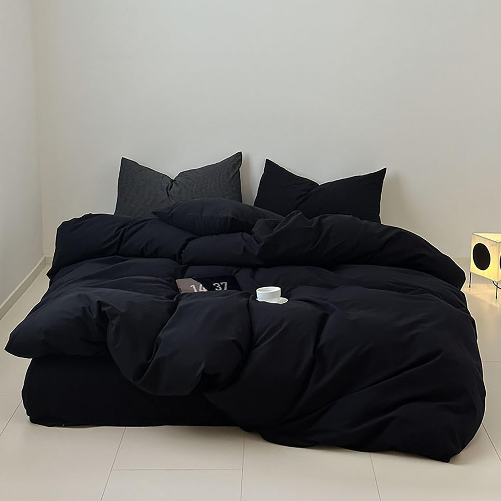 Luxlovery Black California King Comforters Set Women Men Solid Black Bedding Comforter Set Cal King Soft Breathable Lightweight