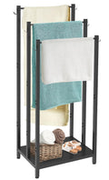 AnBaiMei 44 Inch Tall Free Standing Towel Rack with Metal Storage Shelf & 6 Hooks for Bathroom, 3 Tiers Heavy Duty Blanket Dryin