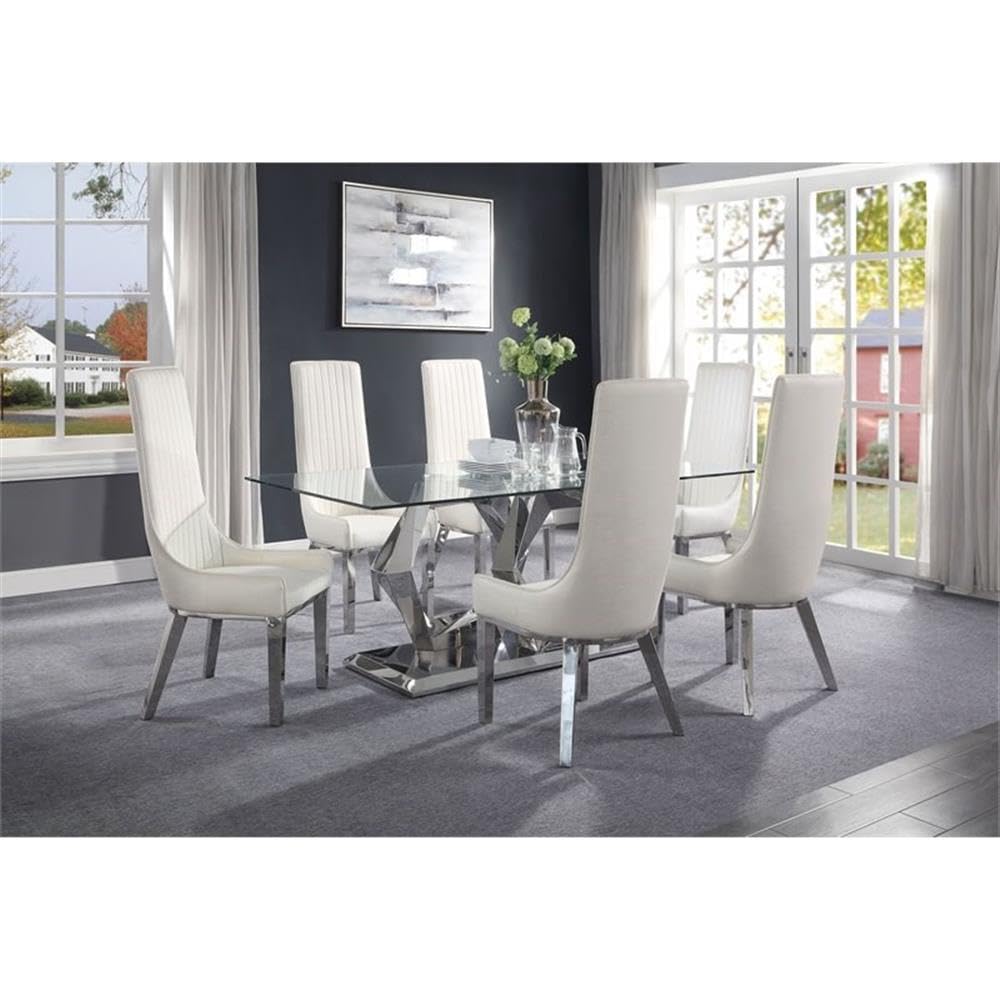 Acme Gianna Dining Table in Clear Glass and Stainless Steel