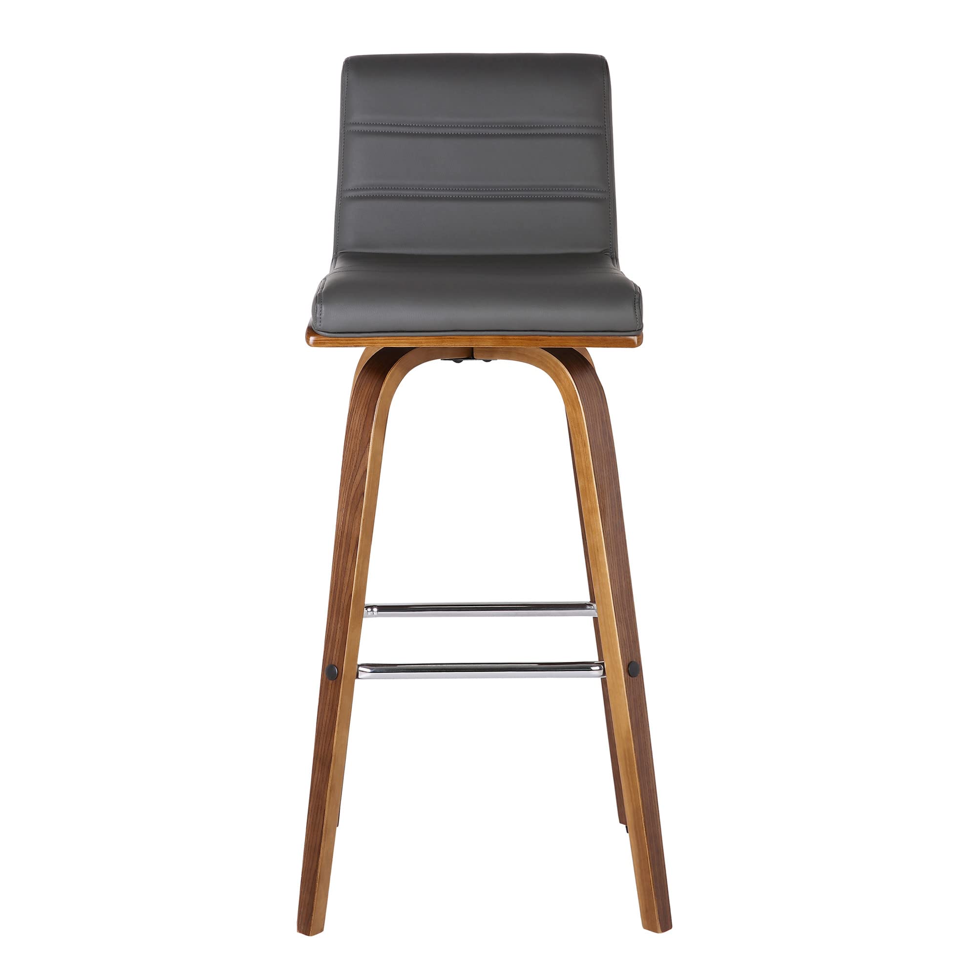 HomeRoots Wood, Faux Leather/Leatherette, Stainless Steel 26â€ Gray Faux Leather Wooden Swivel Bar Stool