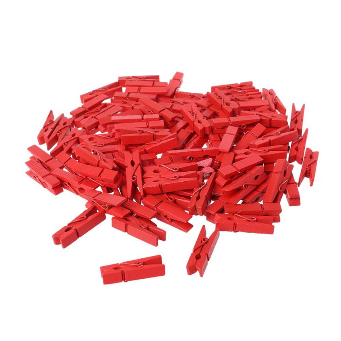 Topxome 100Pcs Mini Natural Wooden Clothes Photo Paper Peg Pin Clothespin Craft Clips School Office Stationery (Red)