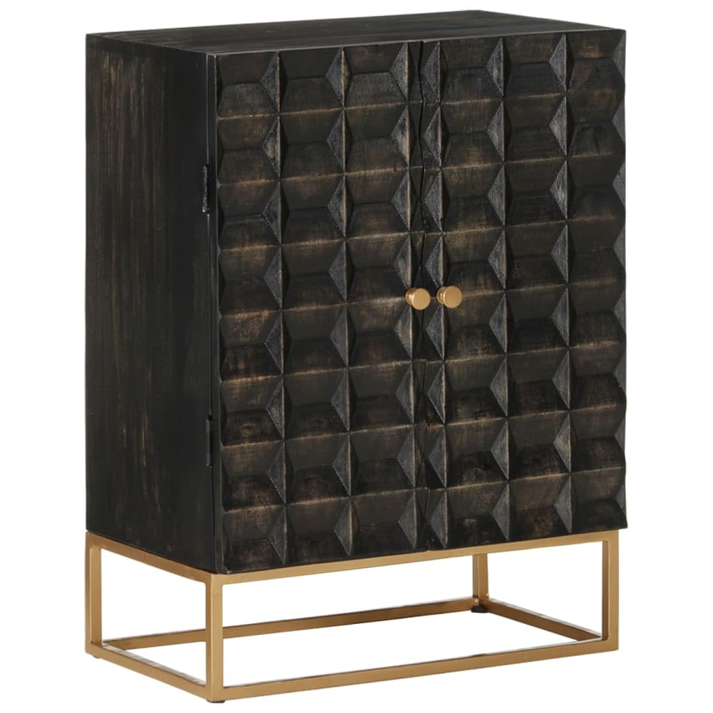 vidaXL Sideboard - Black 21.7x13.4x29.5 - Solid Wood Mango and Iron Cabinet - Industrial Style Storage with Ample Display Space