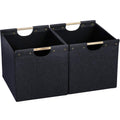 HOONEX Large Collapsible Storage Bins, Linen Fabric, 2 Pack, Storage Baskets with Wooden Carry Handles and Sturdy Heavy Cardboar