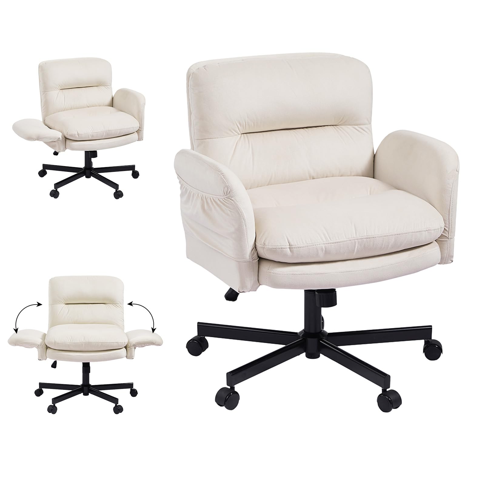 Bestier Criss Cross Chair with Flip-Up Armrests, Swivel Makeup Vanity Chair with Wheels & Side Pockets, Cross Legged Office Chai