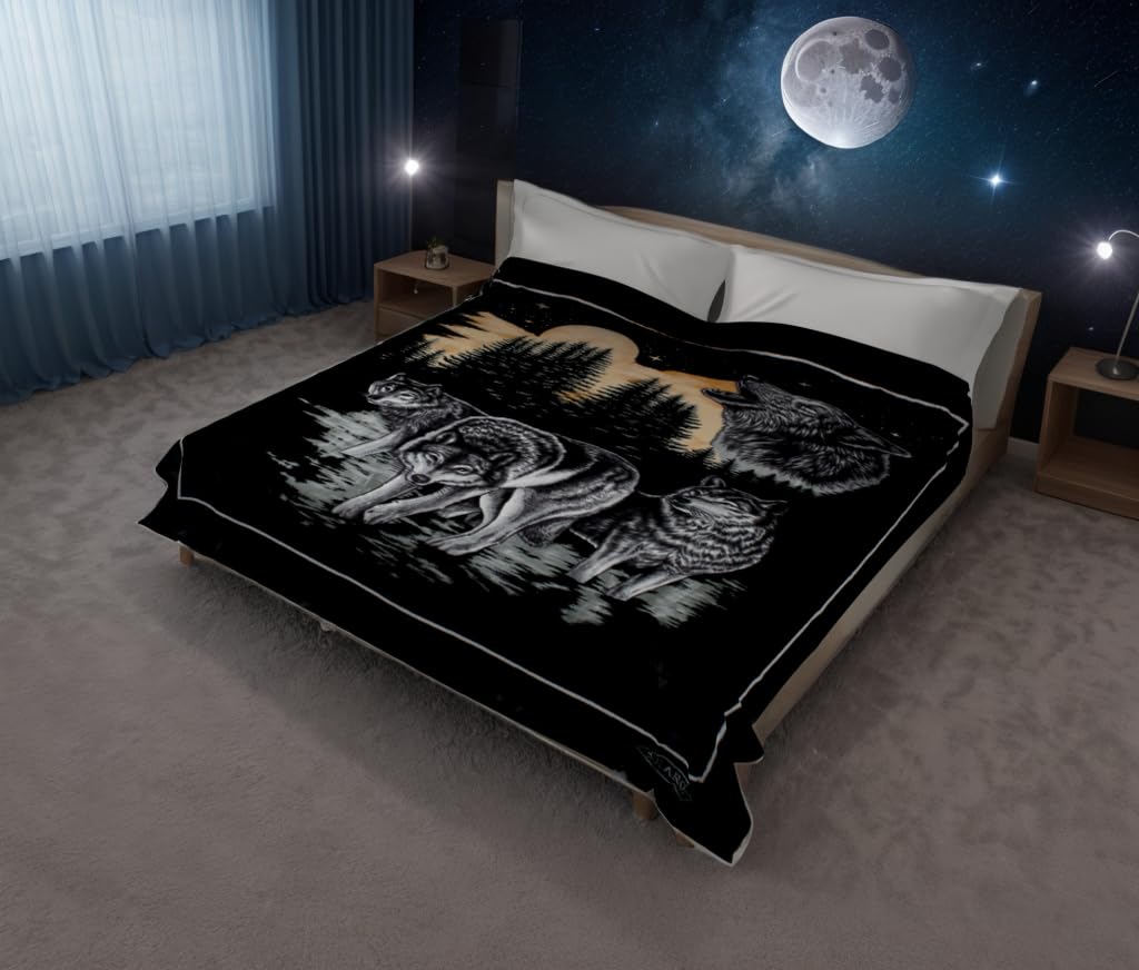 Solaron Korean Super Thick Heavy Weight Mink Blanket (Queen, 119 Wolf Black)