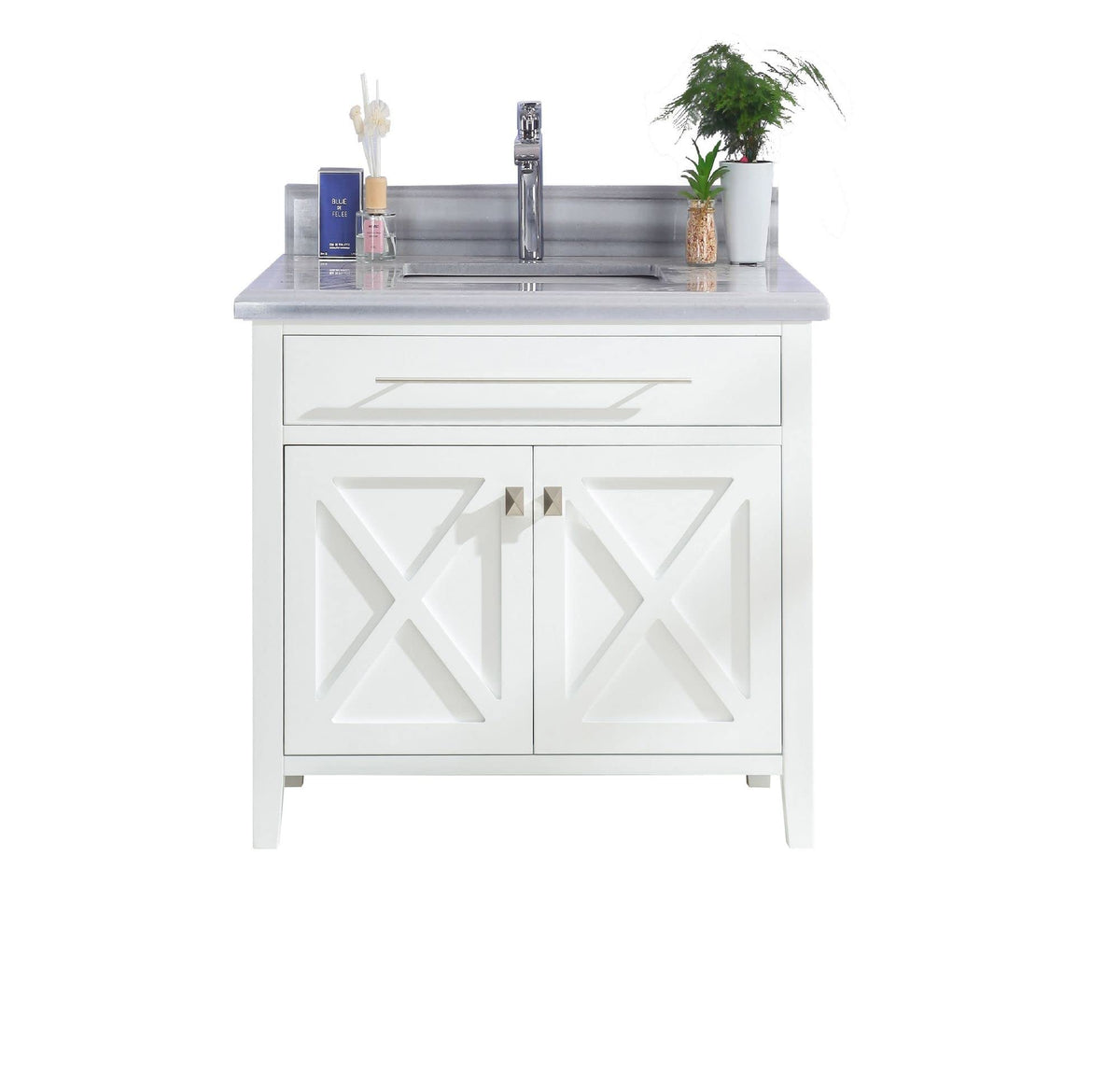 Laviva Wimbledon - 36 - White Cabinet White Stripes Marble Countertop