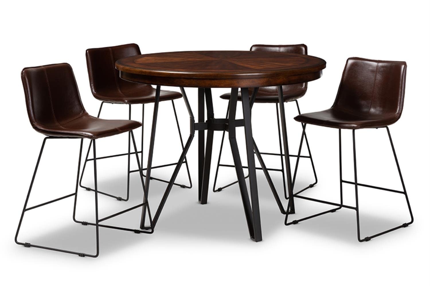 Baxton Studio Carvell Rustic and Industrial Dark Brown Faux Leather Upholstered 5-Piece Pub Set - Thumbnail 2