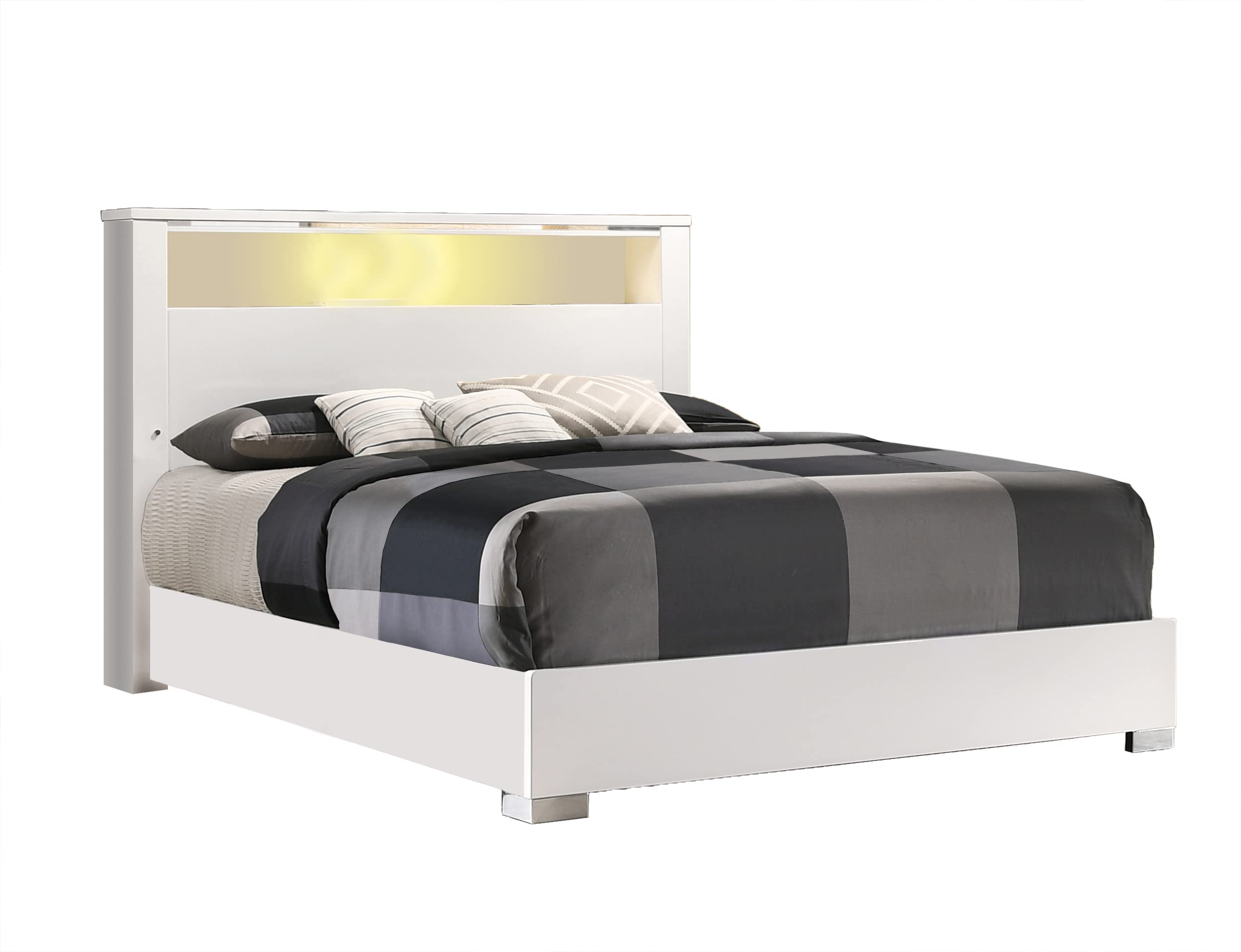 Best Quality Furniture Eastern King Bed Only, High Gloss White