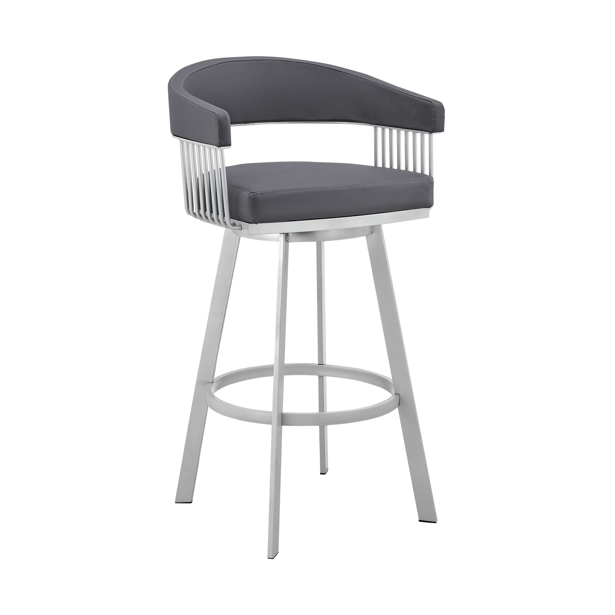 Armen Living Chelsea 29' Slate Grey Faux Leather And Silver Metal Bar Stool