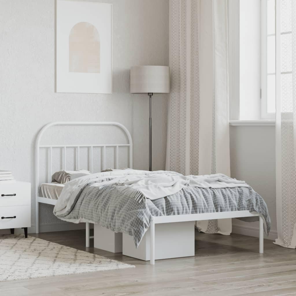 vidaXL 12 Inch White Twin XL Bed Frame with Headboard, Sturdy Metal Platform Bed Frame & Slats, Extra Under Bed Storage, No Box Spring Needed, Without Mattress