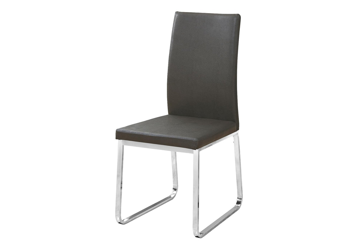 Monarch Specialties Grey Leather-Look/Chrome Dining Chair (2 Pieces), 28'L x 28'D x 38'H