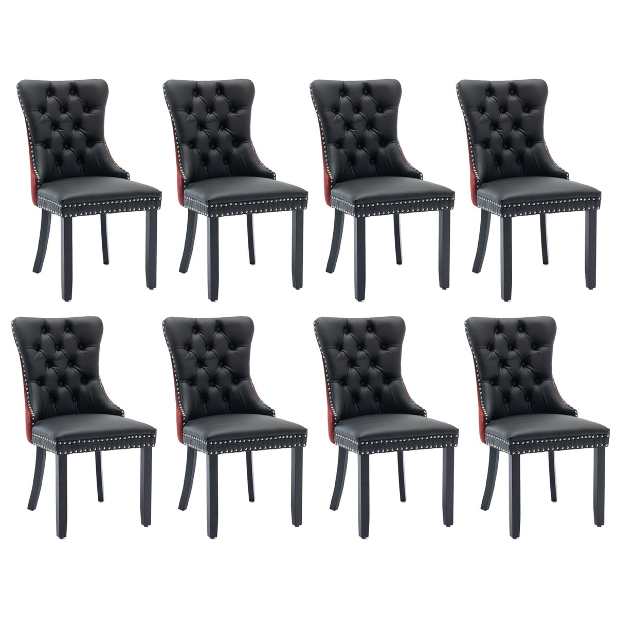 Soarflash Leather Dining Chairs Set Of 8, Tall Back Side Chair, Modern Upholstered Side Chair With Button Back Ring, Solid Wood