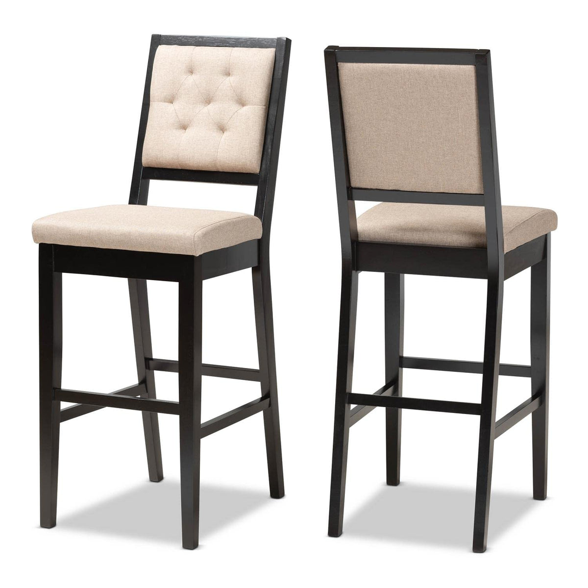 Baxton Studio Gideon Modern and Contemporary Sand Fabric Upholstered and Dark Brown Finished Wood 2-Piece Bar Stool Set