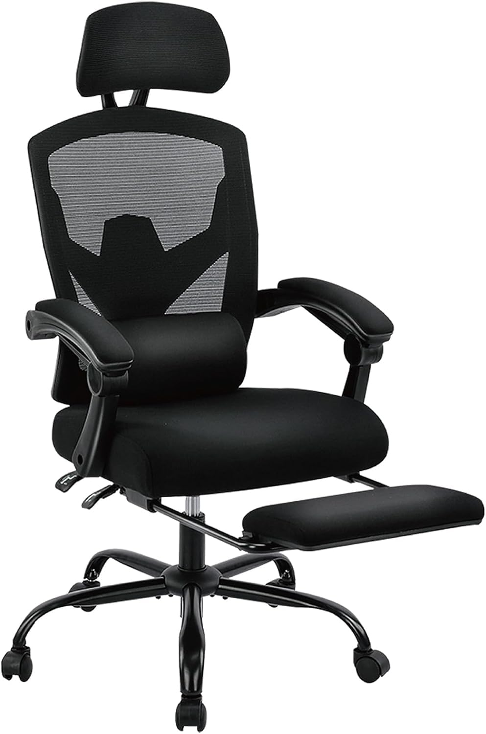 Dumos Home Office Desk Chair With Footrest, High-Back Mesh Rolling Swivel Reclining Chairs With Wheels, Comfortable Headrest, Lumbar Support, Comfy Arms For Home, Office, Gaming, Student, Black