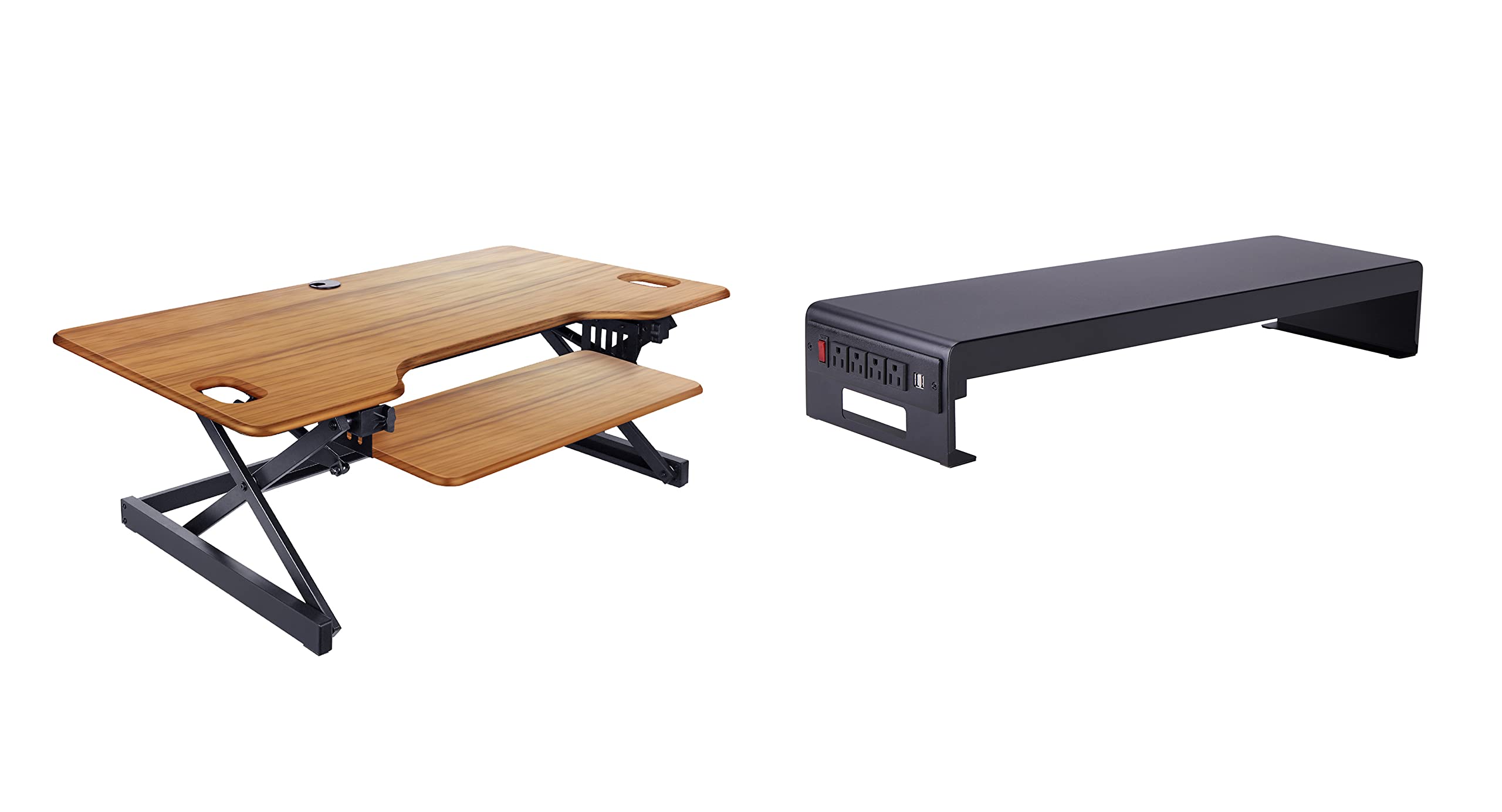 Rocelco DADR Standing Desk Converter Bundle, 46", Teak/Black