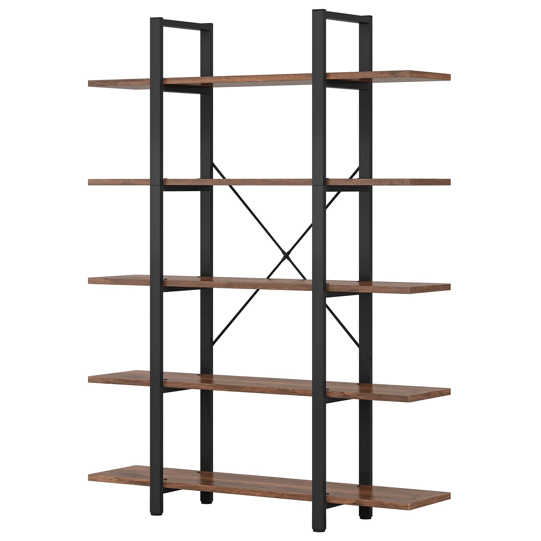 Tribesigns 5-Tier Bookshelf, Vintage Industrial Style Bookcase 72 H X 12 W X 47L Inches