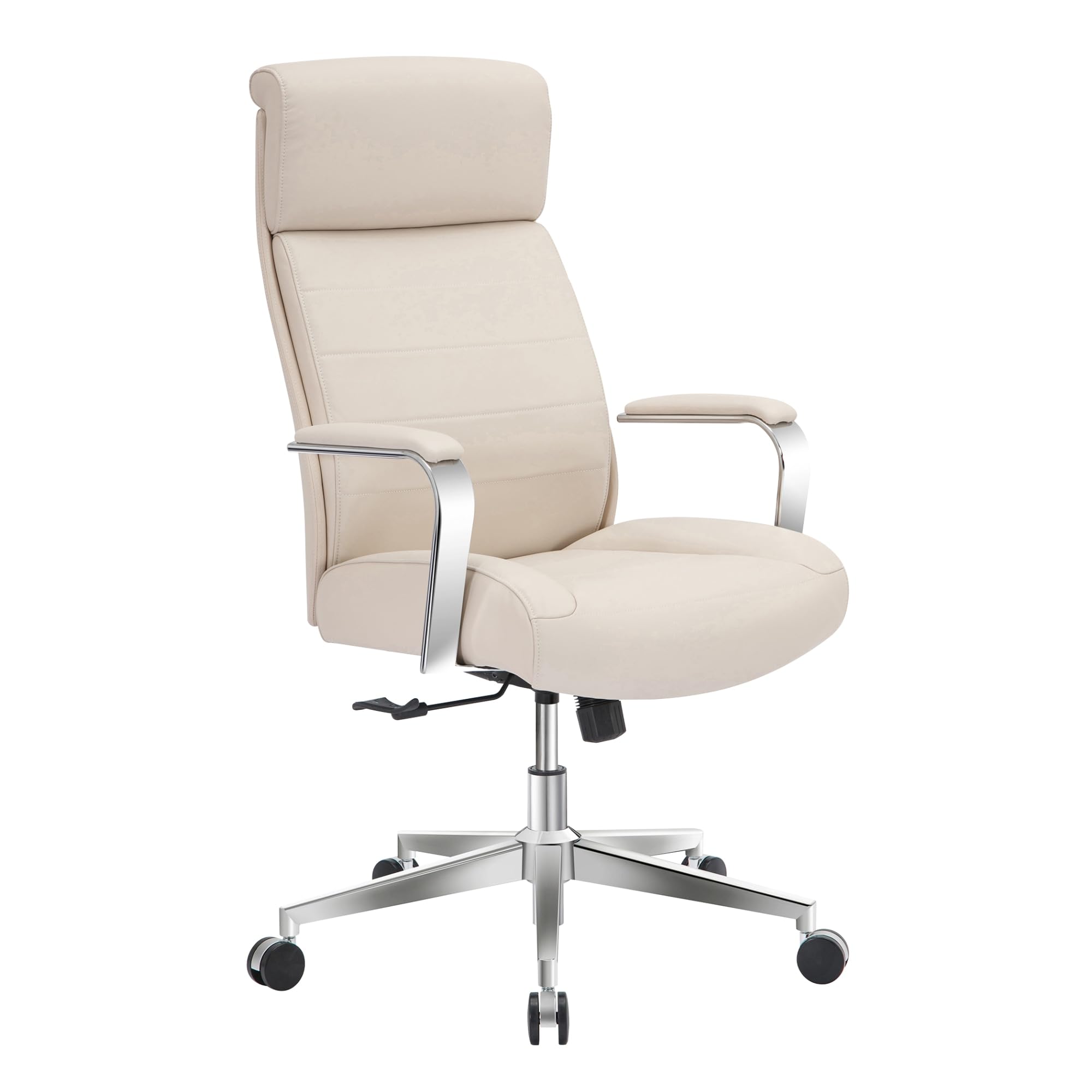 Realspace Modern Comfort Modee Vegan Leather High-Back Executive Office Chair, Sand/Chrome, Bifma Compliant