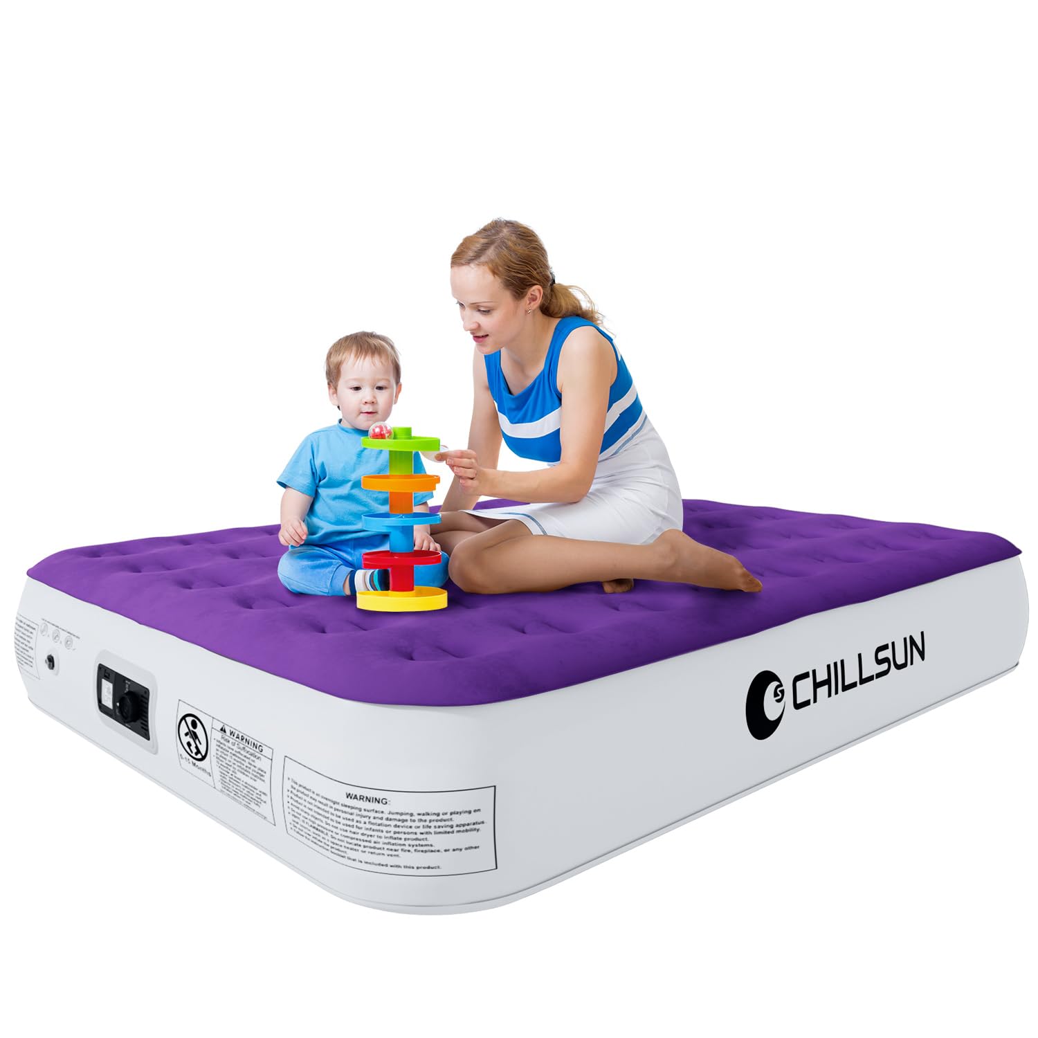 Chillsun Queen Air Mattress With Built In Pump,Elevated Durable Inflatable Mattresses With Storage Bag,13'Fast&Easy Inflating B